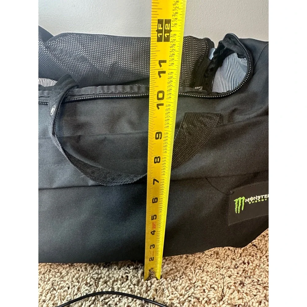Monster Energy Black Canvas Duffel Bag Pinstripe Lining Gym Travel Gear likenew!